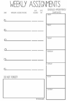 weekly assignments printable 2016 2017 school year pinterest