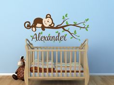 Adorable Jungle Nursery I Love This Idea Good For Either A Boy Or Monkey Decal Name Nursery Decor Tree Branch Jungle Theme