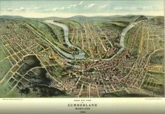 Bird/'s Eye View of Cumberland MD 1906 Vintage Map Poster 11 x 17/" Reprint