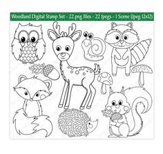Woodland Animals Digital StampsDigital StampsWoodland StampsForest Animal ClipartAnimal ClipartCommercial Use S25