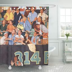 Baseball Home Plate Sports Shower Curtain Bathroom Waterproof Fabric Hooks Set