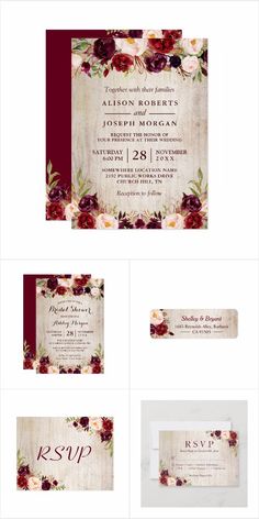 Rustic Fall Wedding Invitation,White Pumpkins,Burgundy Roses,Fairy Lights,Burgundy Barn Wood,Gold Print,Shimmery,Printed Invitation,Envelope