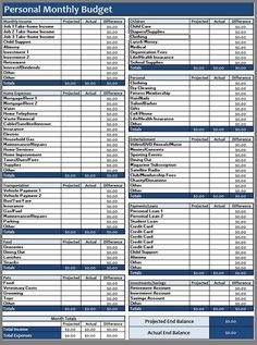 personal monthly budget