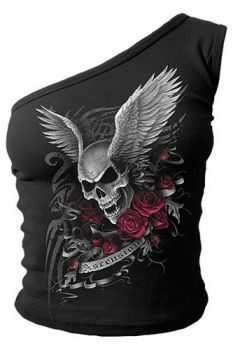 Mode Oberteile BLUSE T-Shirt Damen Schulter Schnitt Kurzärmel Punk mit Nieten