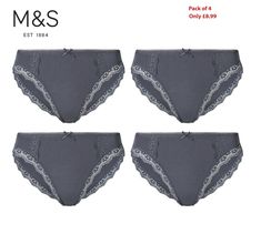 M/&S 5 Pack Cotton Rich High Leg Midi Knickers Briefs Size 10-20