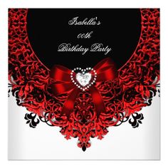 birthday party zebra elegant red black white invitation 40th bd