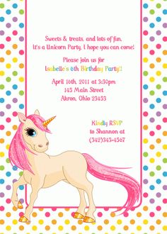 rainbow unicorn birthday invitation girls birthday party