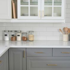 Whitesubwaytilebacksplash Glenn Layton Homes Home Pinterest A Grey And White Kitchen Featuring Subway Tile Backsplash Ikea Cabinets Hardwood