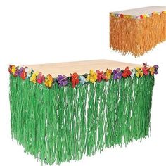 HAWAIIAN GRASS HULA TABLE SKIRT Luau Beach Party w//Tropical Leis Flowers #AA57