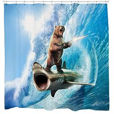 Black Shark Cool Shark with Sharp teeth Black Base Bathroom Shower Curtain Decor Art Prints Waterproof Polyester