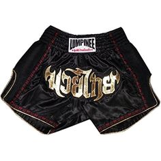 MUAYTHAI SHORTS WITH TRIBAL AND /"มวยไทย/" BLACK-SILVER-GOLD SIZE L 30/"-34/"
