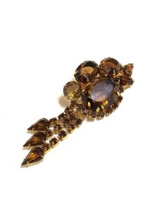 1950s Lovely Long BLUE Crystal glass bead dangle Vintage Brooch