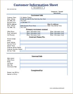free client contact sheet