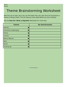 language arts teacher resources grades k activities school house on mango street themes brainstorming worksheet