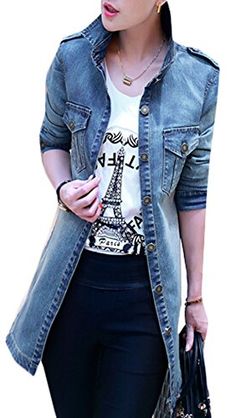 LinkShow Womens Slim Plus Size Long-Sleeve Denim Stylish Mini Outwear Coat