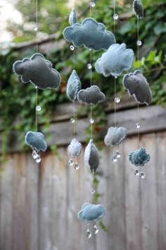 Blue and White Felt Cloud Mobile