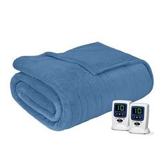 Cozy Soft Microlight Heated Electric Blanket Throw Beautyrest Plush Heated Throw Blanket -Secure Comfort Technology-Oversized 60 x 70- Blue 3-Setting Heat Controller Scroll Printed Pattern