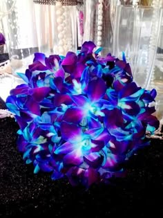 Bright Purple Bridesmaids Dresses With A Royal Blue Ribbon Perfect Blue And Purple Orchids