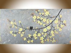Yellow Flower Wall Art original art abstract painting yellow grey flowers modern textured Yellow Flower Wall Art original art abstract painting yellow grey flowers modern textured