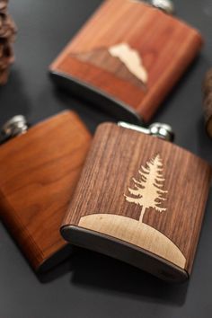 Wooden Accessories Company Wooden Tie Clips with Laser Engraved Terrace Seating Design Cherry Wood Tie Bar Engraved in The USA