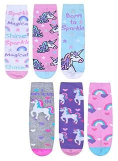 JollyRascals Girls Unicorn Socks 3 Pairs Kids Ankle Socks Neon Pink Grey Unicorn Rainbow Sock Novelty Children Character Socks 3 PACK UK Sizes 6-8.5 9-12 12-3.5