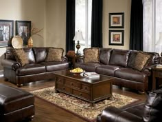 Gray walls, brown furniture | Living Room Ideas | Pinterest | Brown ...