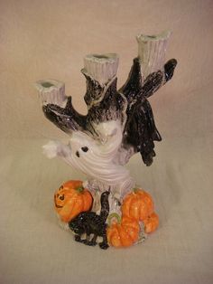 fitz floyd halloween candelabra 3 branch 1988 harvest pumpkin ebay