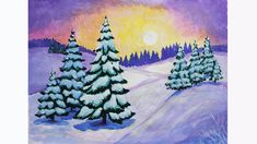 Уроки рисования. Как нарисовать ЗИМУ гуашью. How to Draw a Winter Scene