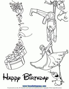 Cast From Frozen Wishes You Happy Birthday Coloring Page