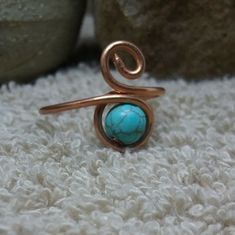 Copper Ring Handmade Ring Assorted Stones Spiral Toe Ring Midi Ring Adjustable