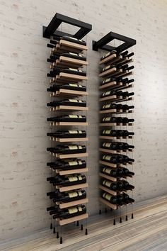 two wine racks are stacked on the wall