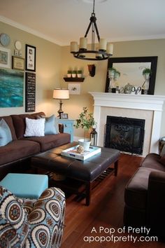 16 Best Aqua Living Rooms Images On Pinterest My Dream House Brown And Aqua Living Room Using A Vibrant Fabric For An Accent Chair May Seem