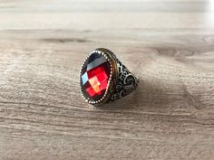 Turkish Style Exotic Handmade Dyed Ruby /& Emerald Silver Plated-Brass Ring Size 9 US