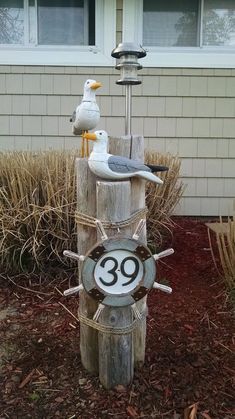 Dollar Crafts Blog Archive Make Nautical Garden Nautical Lawn Piling With Seagulls Solar Light And Address Plaque