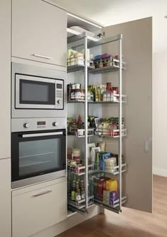 Pantry Cupboard, Pantry Cabinet, Kitchen Pantry Design, Diy Kitchen Storage, Pantry Design, Microwave Grill, Larder Cupboard