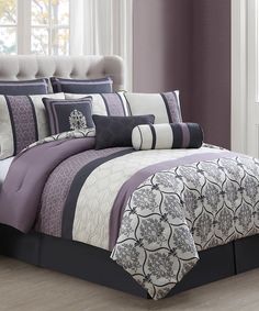 NEW ~ ULTRA SOFT PLUSH LUXURY MODERN BROWN PURPLE GREY STRIPE COMFORTER SET