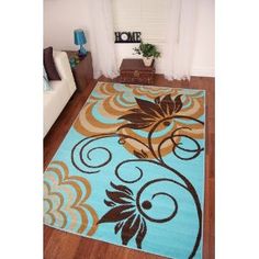 Brown And Blue Living Rooms Room Rugs On Teal Montego Aqua Turquoise Blue Brown Modern Flower Print Rug 8 Sizes