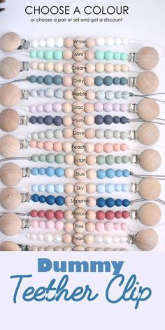dummy pacifier clip baby boy girl unisex white colourful dots teddy bear clip