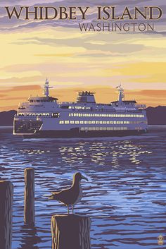 Blue Washington Anacortes Coastal Icon 24x36 Giclee Gallery Print, Wall Decor Travel Poster Lighthouse