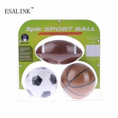 ESALINK Set of 3 Sports Balls for Kids Children Indoor Outdoor Playing Educational Inflatable Toys with Pump Soccer Ball, Basketball, Football
