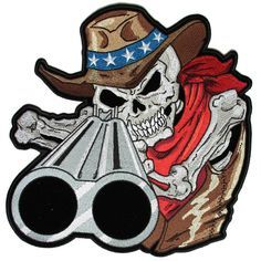 Cowboy Skeleton With Shotgun Embroidered Biker Patch Large FREE SHIP