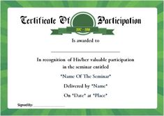sample certificate of participation in seminar