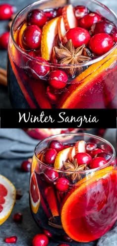 This easy recipe for Winter Red Wine Sangria is made with red wine, warm spices like cinnamon, clove, and star anise, and the bright citrus flavor of grapefruit and orange. It's a beautiful holiday cocktail garnished with pomegranate seeds and fresh cranberries. Add a little sparkling water for one of the BEST winter cocktails around for Christmas or New Year's Eve. #christmas #cocktails #newyearseve #sangria #sangriarecipe #christmascocktails #homemadeinterest