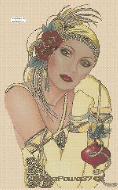Cross stitch chart Art Deco Lady 302 Flowerpower37-uk.-.free uk P/&p...