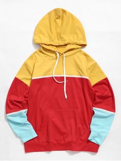 Men Fashion Casual Solid Color Mutil Pocket Hooded Drawstring Sweatshirt Bandage Long Sleeve Tops