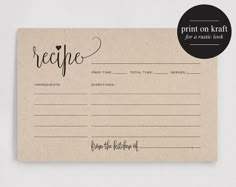 recipe card template bridal shower