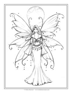 Free Fairy Coloring Page By Molly Harrison Fantasy Art December Blue