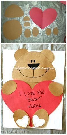 DIY Bear Valentines Day Craft For Kids Cute Card Idea I Love You BEARY Much On A Heart That The Is Holding