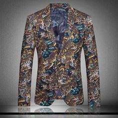 Pandapang Men Turn Down Printing Digital Long Sleeve Floral Button Up Shirts
