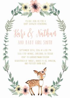 Disney Bambi Baby Shower invitations personnalisé Orange